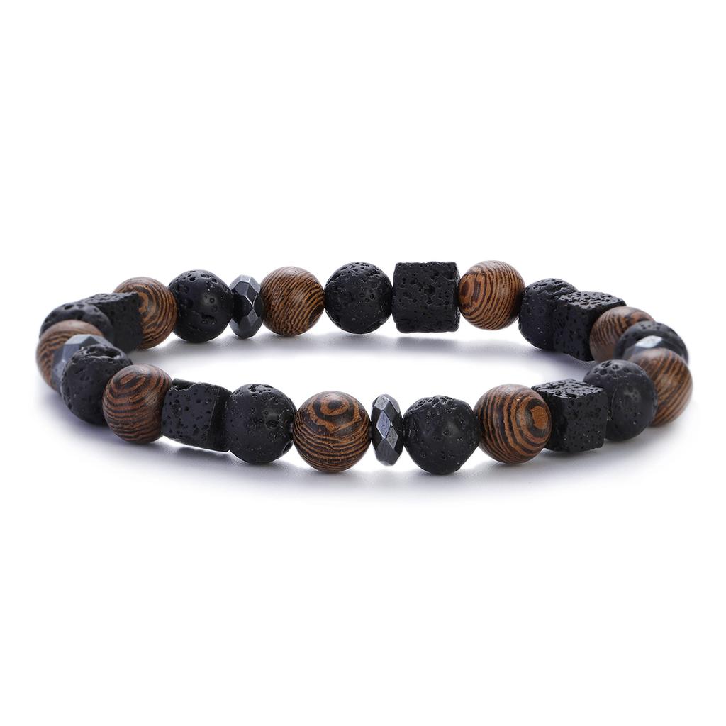 Natural Wood Beads Bracelet Women Men Yoga Meditation Prayer Om Pendant Wooden Jewelry Classic Sliver