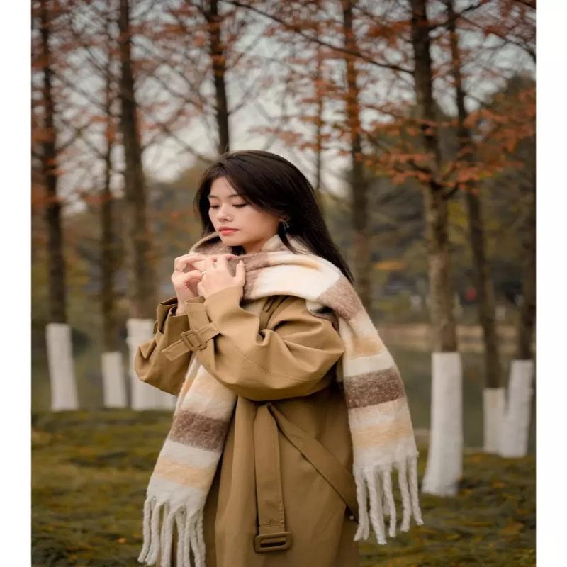 Rainbow Colorful Tassel Scarf Ladies Chic Trend Women'S Scarves Imitation Cashmere Plaid Muffler Warm Thick Female Wrap