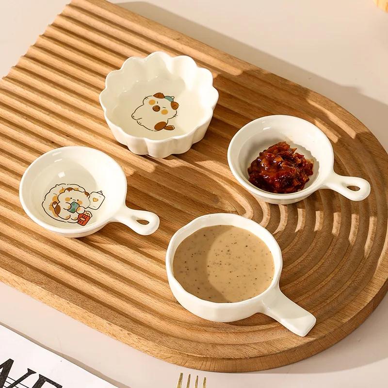 Cartoon Katze Dip Schale (mit Griff) Japanischer kreativer Keramik-Essstäbchenhalter Küchengeschirr Haushalt Sushi-Würzteller