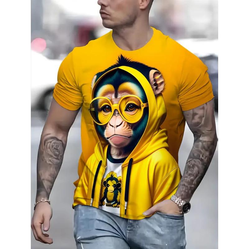 3D Cartoon Style Monkey Pattern Print T-shirt For Men/Women Hip Pop Trend Short Sleeve T shirt Top Summer Street Personality Tee