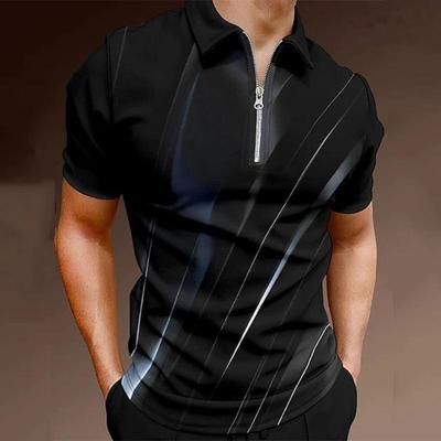 Lässiges Revers-T-Shirt, junges Herrenmode-Reißverschluss-T-Shirt, kurzärmliges T-Shirt, Herren-T-Shirt mit 3D-Farbblockdruck