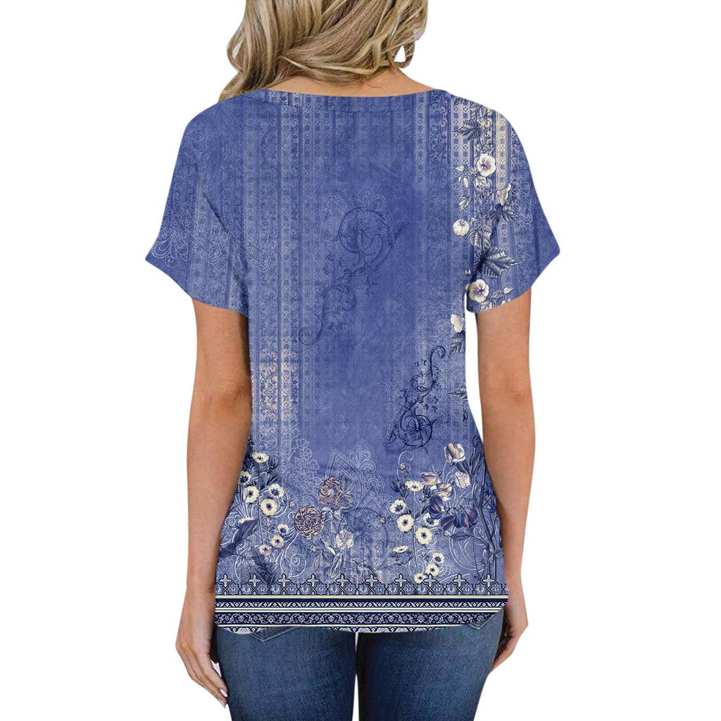 Chemisier à manches courtes et col en V pour femme, mode décontractée, imprimé, été