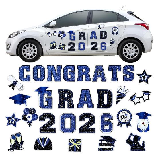 30Pcs Graduation Car Magnetic Stickers Waterproof Reusable 2026 Senior Grad Car Decorations Bumper Magnets for Refrigerator Metal Surfaces Party