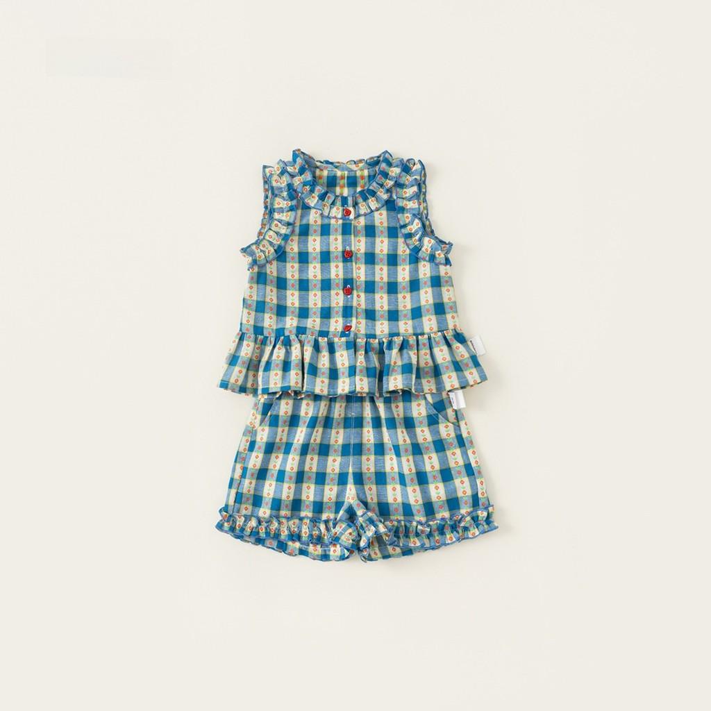 

Girl Summer Gingham Twopiece Set With Lace Shorts For Kids Age 3 To 8 90
