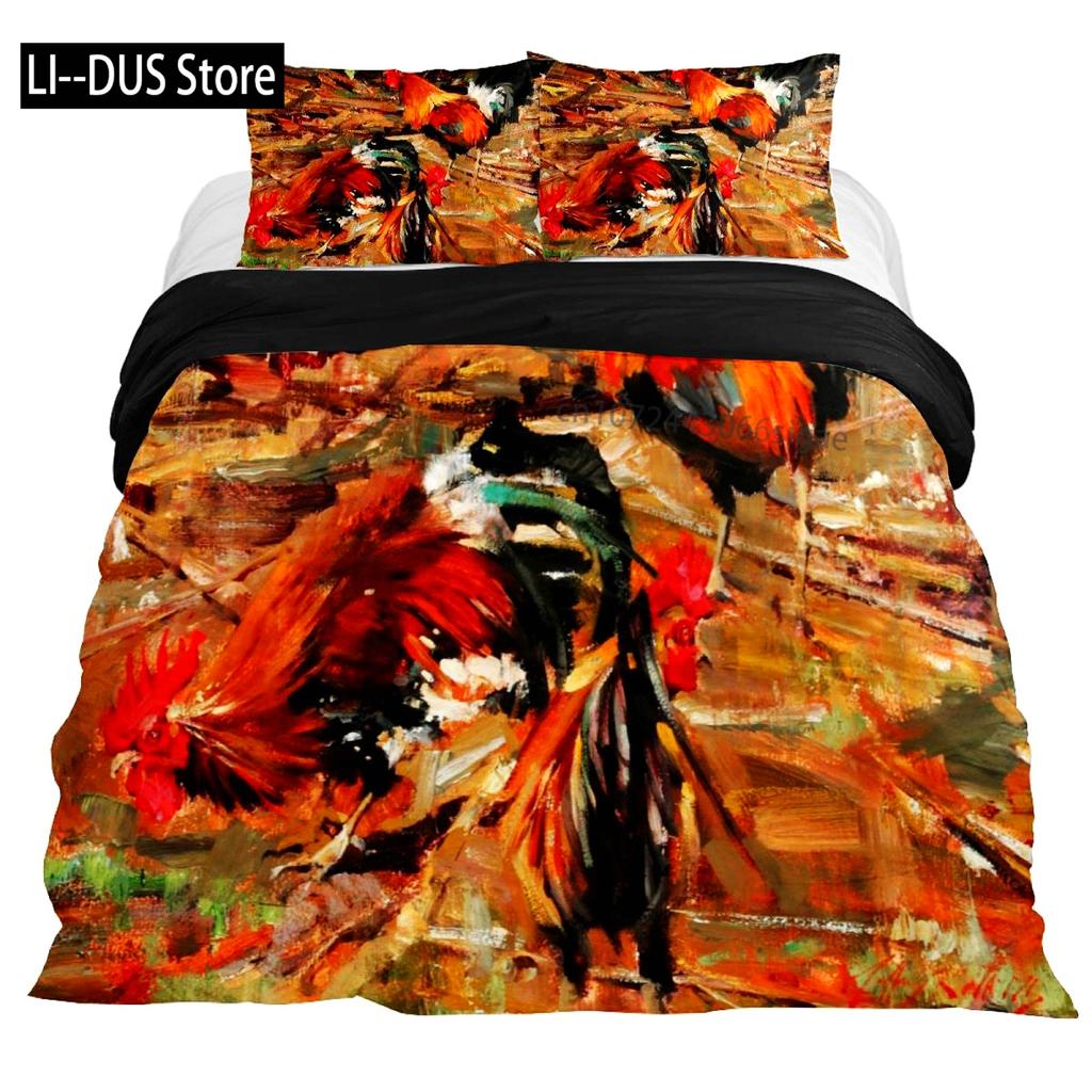 Rooster Comforter Cover King Full Size for Boys Girls Rustic Rooster Bedding Set Duvet Cover Vintage Bedding Collection 3Pcs