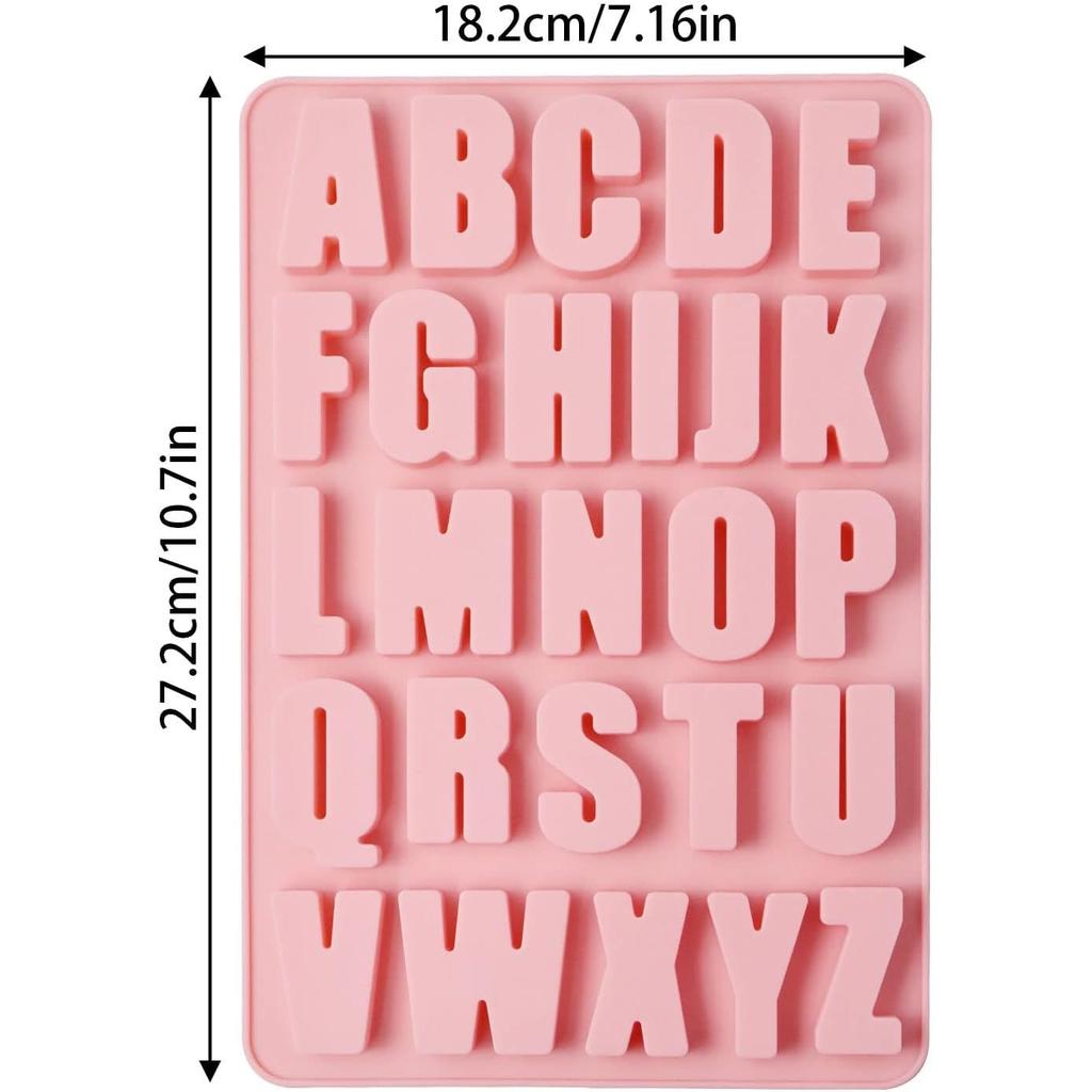 26 Cavity Alphabet Silicone Mold Deep Letter Shape Easy Release & Clean for Cake, Biscuit, Ice Cube, Chocolate, Resin, Concrete Pink