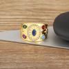 Nidin Vintage Irregular Hammered Open Ring Multi Color Oval & Round Crystal Zircon Adjustable Finger Jewelry Gift for Women Men