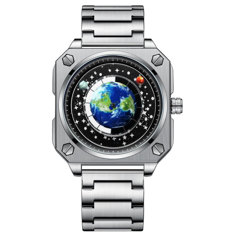 Top Brand Fashion Trend Square Double Display Electronic Watch Binbang Men's Student Waterproof Steel Band Watch Belt Quartz Watch