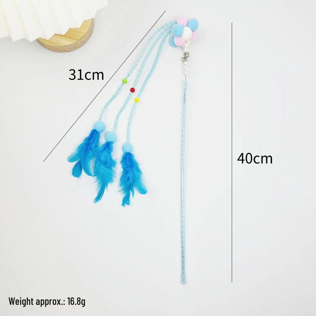 Cat Teaser Wand: Fairy Pom-Pom Tassel, Fur Ball, Feather, Elastic Rope Interactive Toy