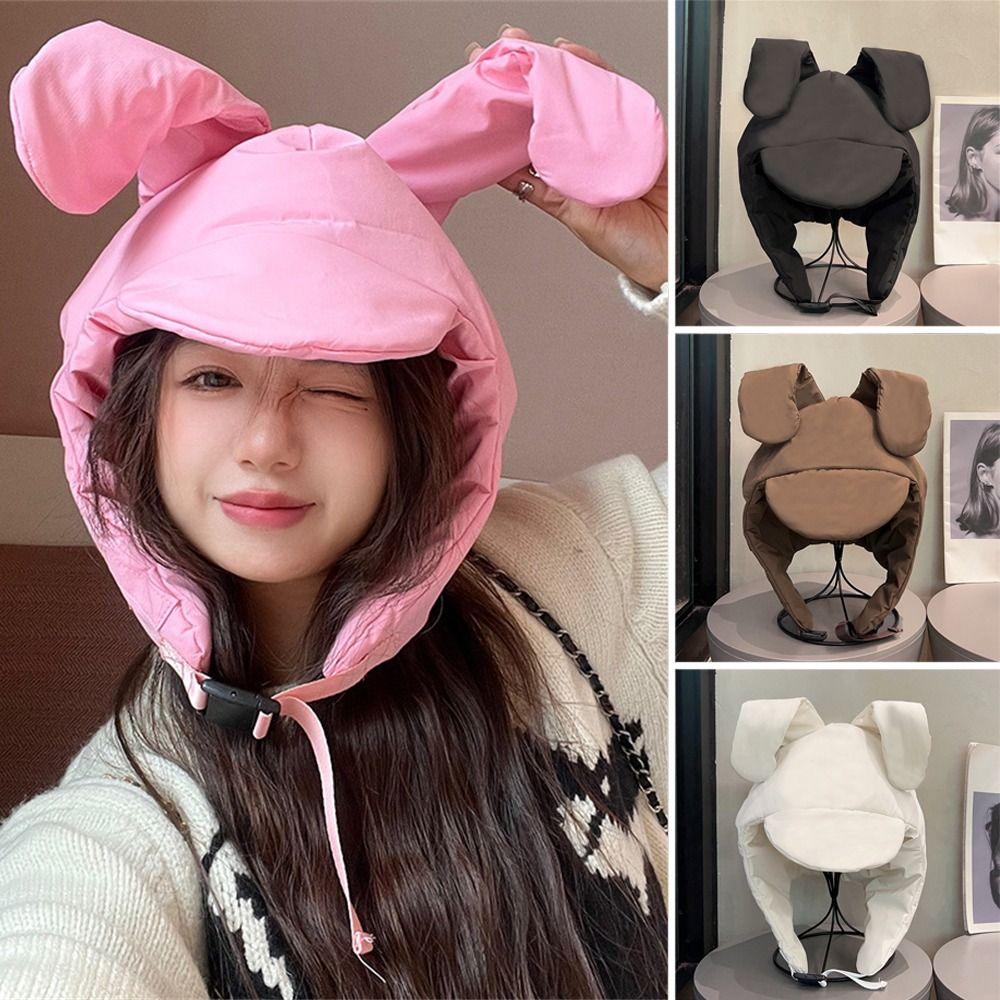 

Warm Padded Bomber Hats Cotton Down Ear Protection Cute Lei Feng Hat for Autumn and Winter рожевий