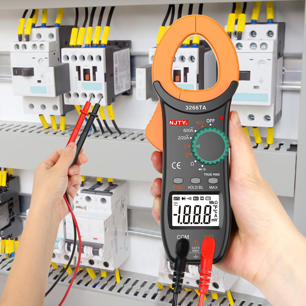 NJTY Digital Clamp Meter 2000 Counts Auto Range Multimeter with NCV Test AC DC Voltage Portable Handheld Multimeter LCD
