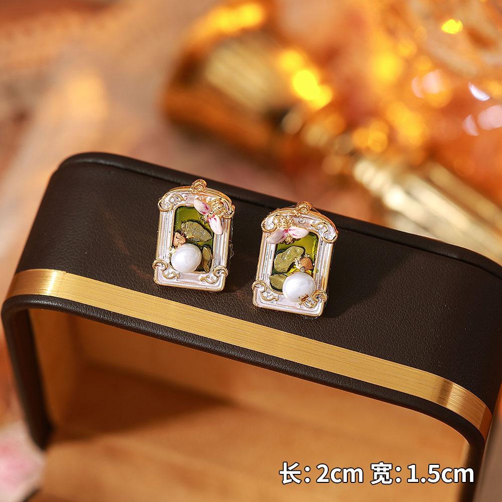 Ainibenni Original Design Enamel Painted Earrings for Women, Monet Garden Oil Painting Style Stud Earrings