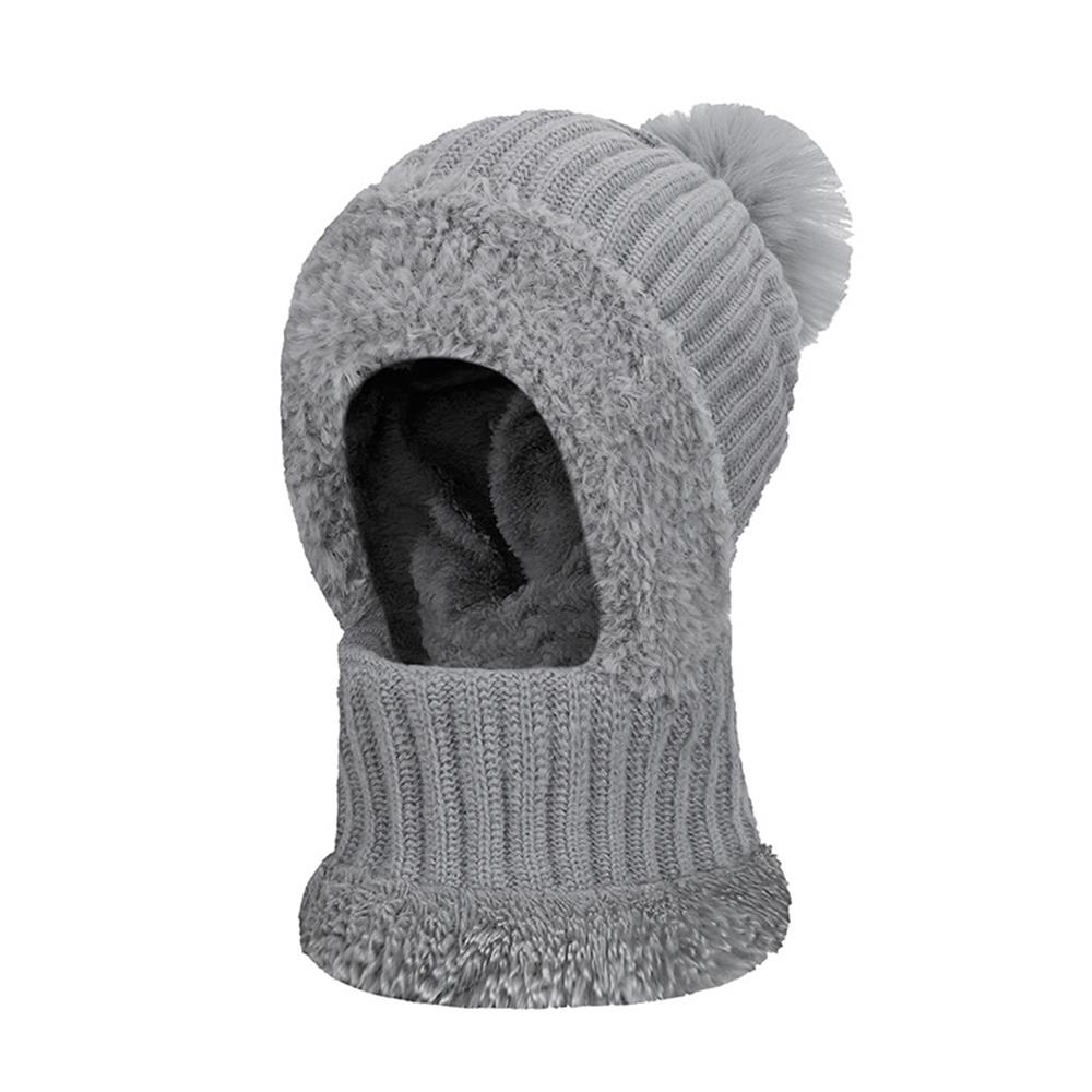 Women Winter Balaclava Hat Mask Neck Integrated Ear Protection Knitted Wool Hooded Cap Fleece Lined Windproof Wool Knit Ski Cap