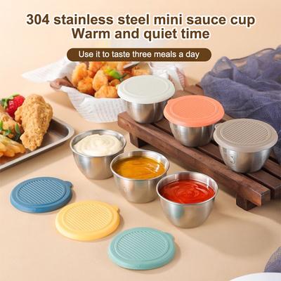 304 Paslanmaz Çelik Sos Baharat Kabı 50ml Sos Bardağı Silikon Kapak Sızdırmaz Salata Daldırma Kabı Küçük Saklama Kutusu