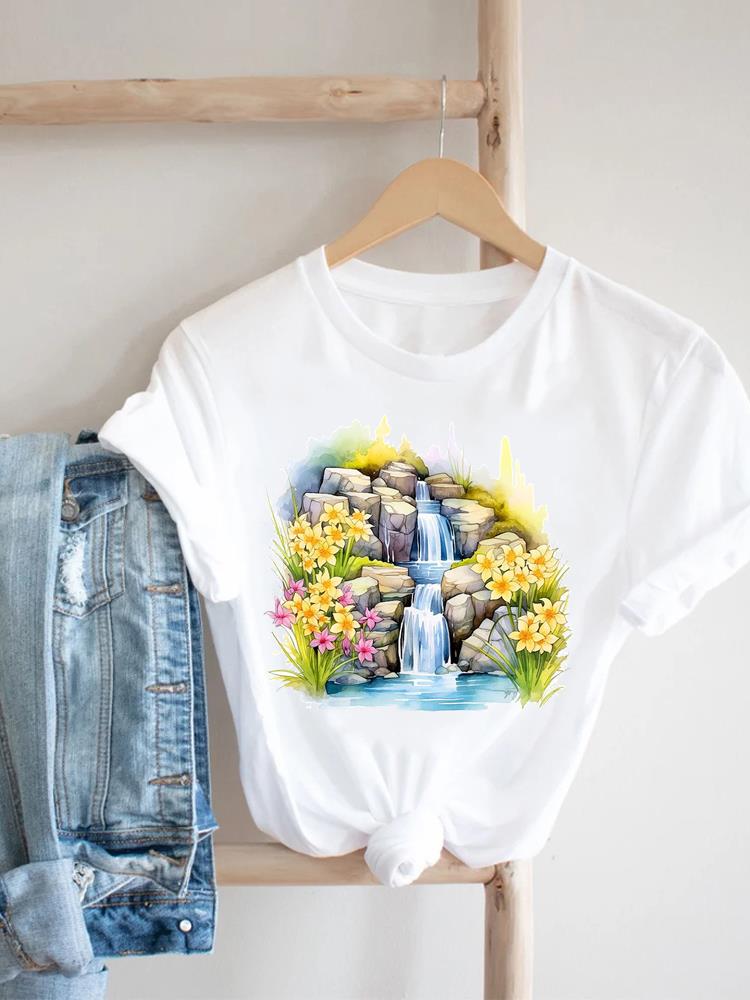 Trend Lovely Flower Cute Unisex T Shirt Short Sleeve Tee Ladies Casual Top Female Clothing Fashion Tshirt