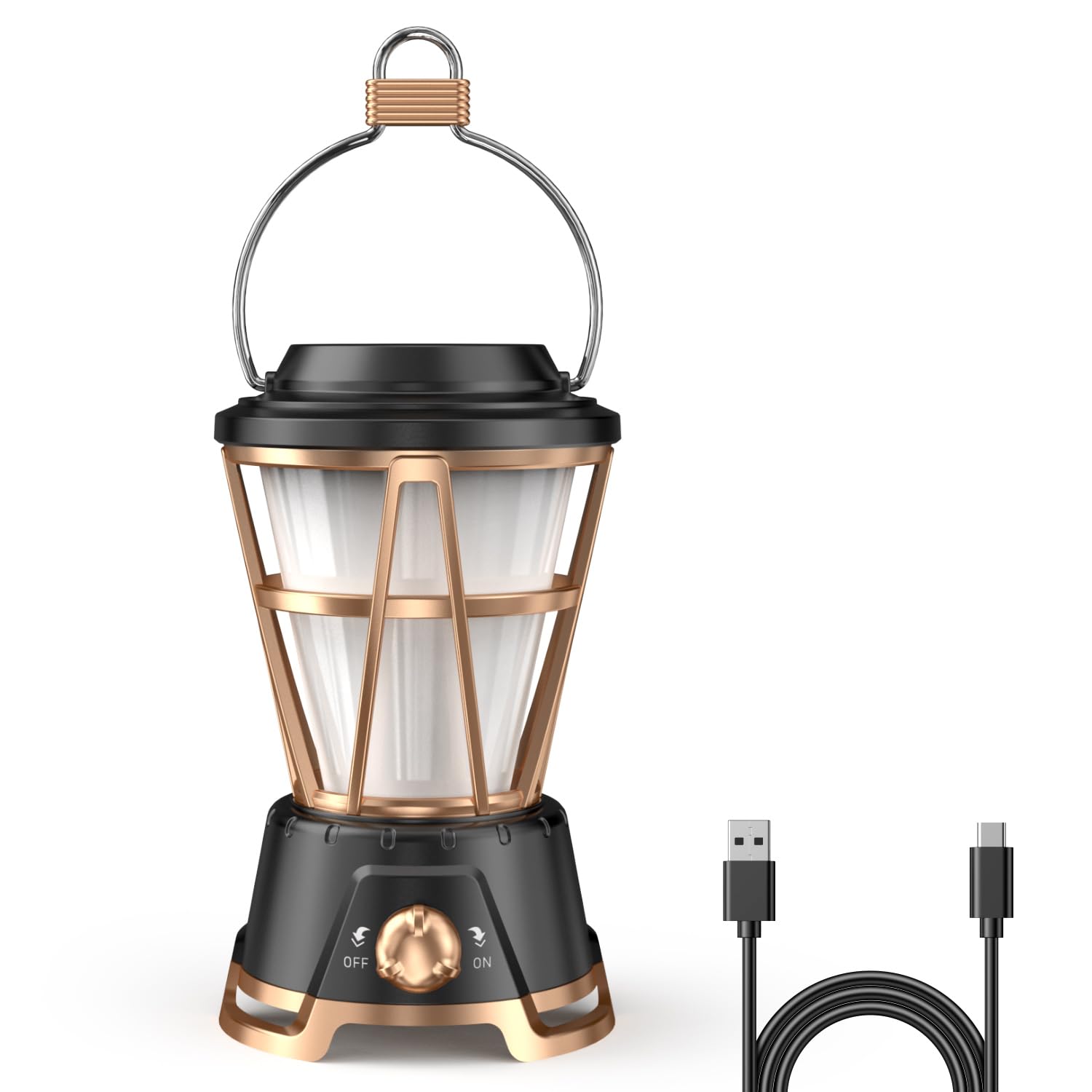 

Ultra-bright 1800 Lumens LED Lantern, USB Rechargeable/Battery-Powered, High-Capacity 5000mAh Battery, Stepless Dimming, 2 Modes, Waterproof, Retro De