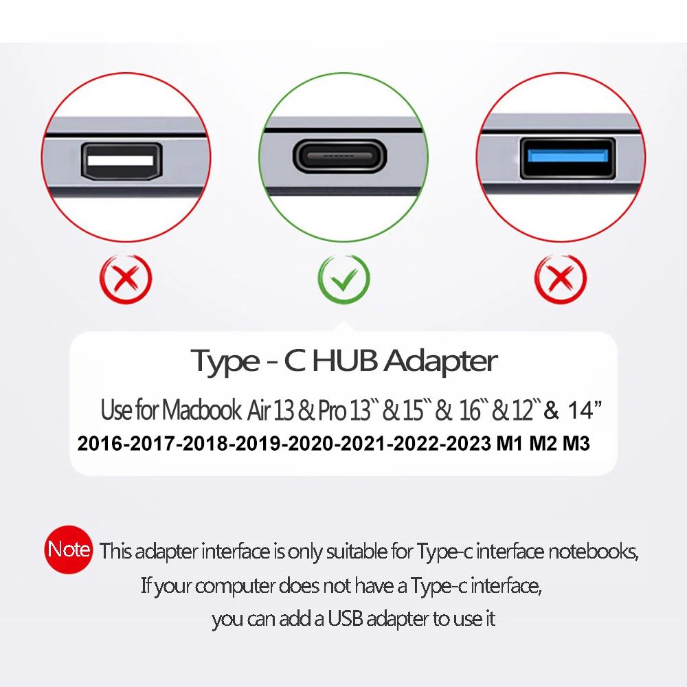 USB 3 1 Type C Hub HDMI Adapter 4K Thunderbolt 3 USB C Hub 3 0 TF SD Reader Slot PD Charging for MacBook Air Pro M3 M2 M1 Chip
