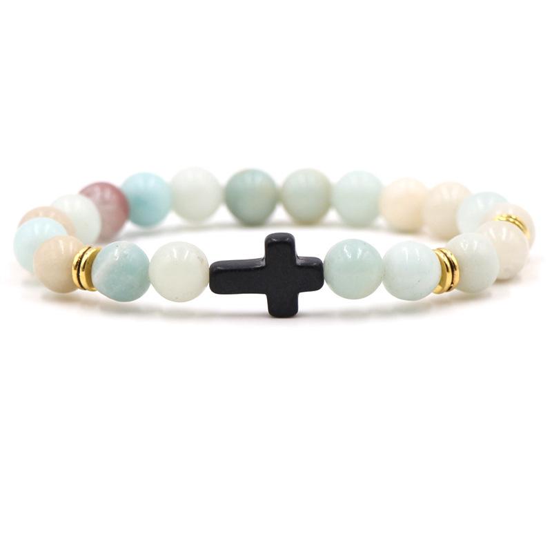 Braccialetto con ciondolo in pietra naturale con croce nera lava opaca perline bracciali fatti a mano uomo donna preghiera fitness catena coppia gioielli regalo