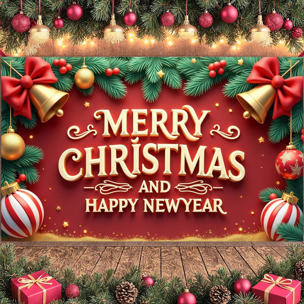 New Year Event Banner Red Bow Holiday Banner Christmas Decoration Banner Christmas Tree For New Year Celebration Holiday Event