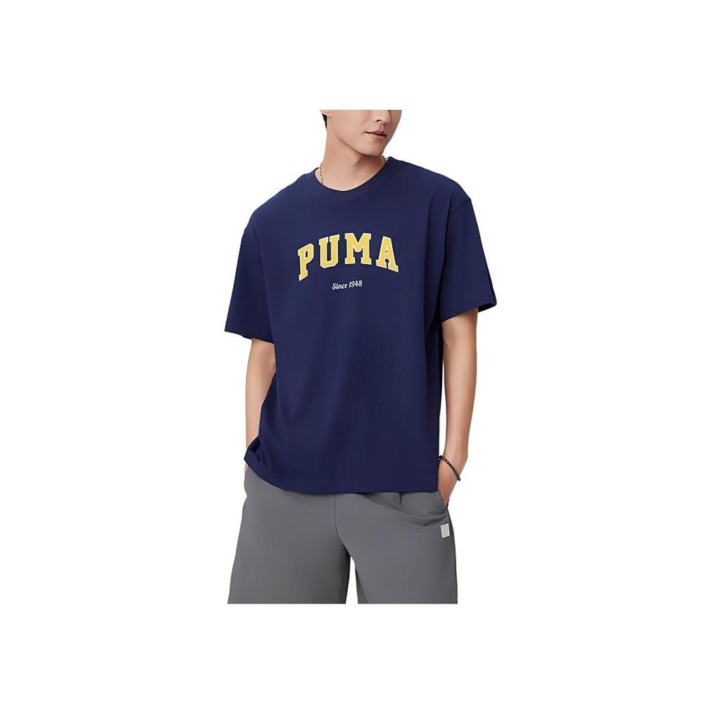 Puma Varsity Simple Comfortable Pullover Short Sleeve T-Shirt Men Tops Navy-Blue 634353-14
