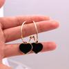 Black Enamel Oil Heart Drop Earrings for Women Party Statement Zircon Golden Metal Round Geometry C Shape Dangle Earrings