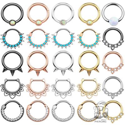 Chirurgenstahl Opal Septum Piercing Clicker 16G Kristall Nasenpiercing Ring Tragus Piercing Ohrring Daith Helix Schmuck Nippel