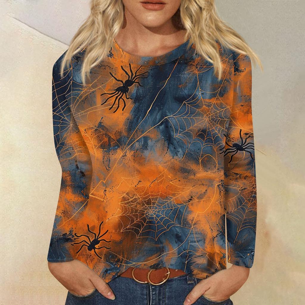 Modisches, lässiges Langarm-Oberteil mit Rundhalsausschnitt und Halloween-Print für Damen