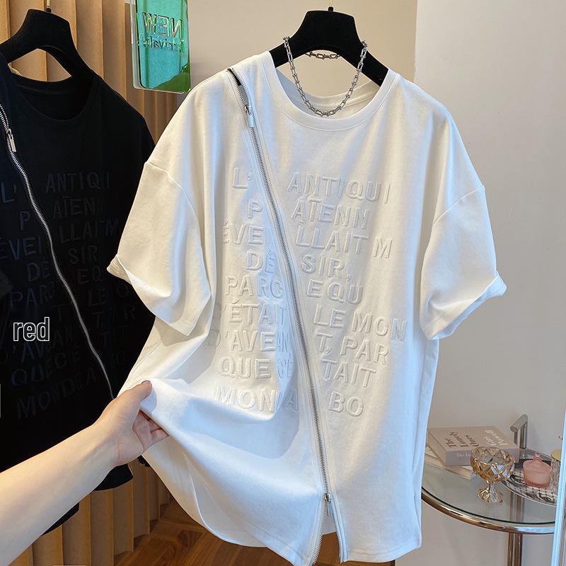 

Хлопковый женский топ с коротким рукавом, на молнии и с разрезом, с вышивкой в европейском стиле XXL