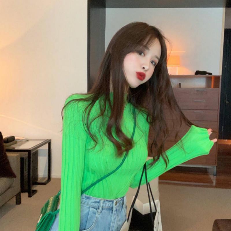 Half High Neck Bottoming Shirt Women's Fall and Winter Korean Design Sense Pullover Knitwear Tight Long-sleeved Tops