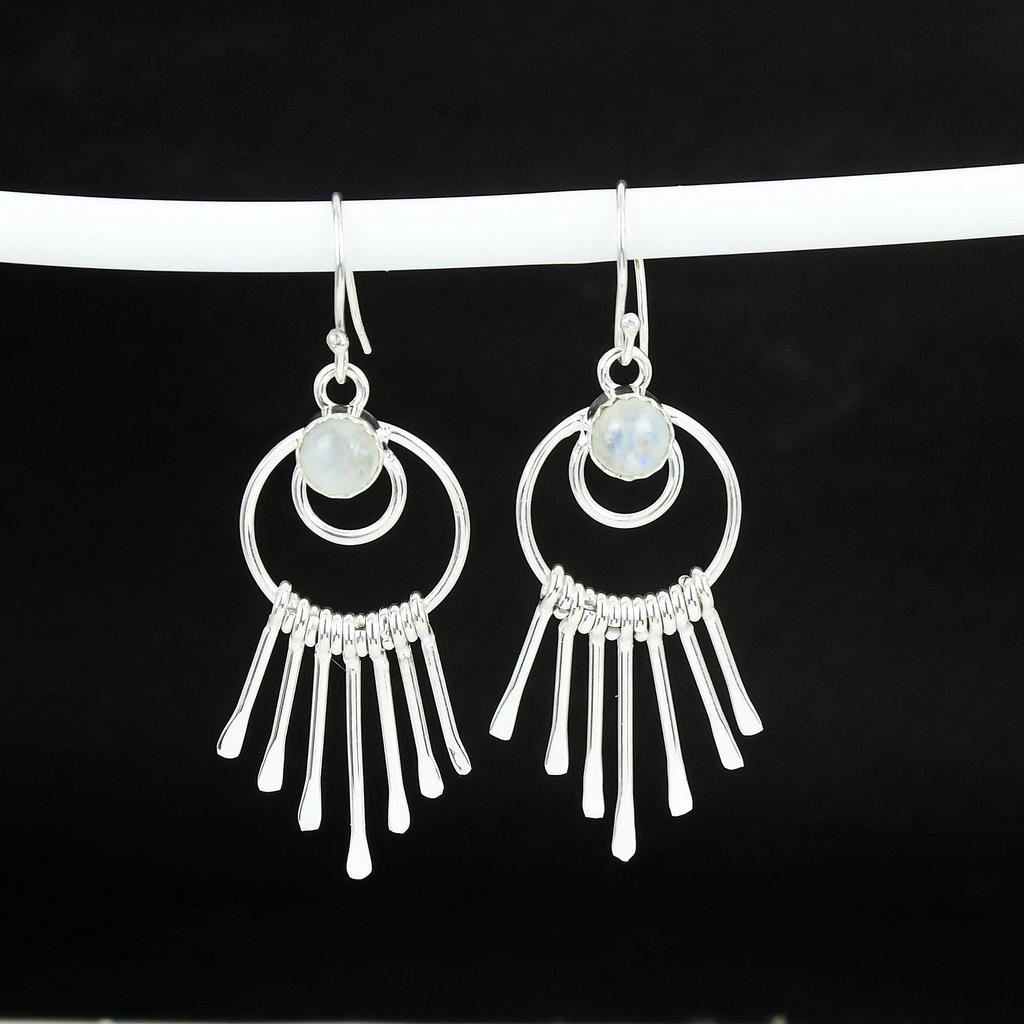 Natürliche Regenbogen Mondstein Ohrringe 925 Sterling Silber Ohrringe, Handgemachte Boho Silber Schmuck Ohrhänger, Geburtstagsgeschenk
