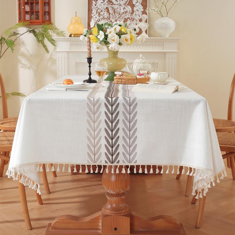 Cross-border Embroidered Plaid Floral Tassel Tablecloth for Coffee & Dining Tables