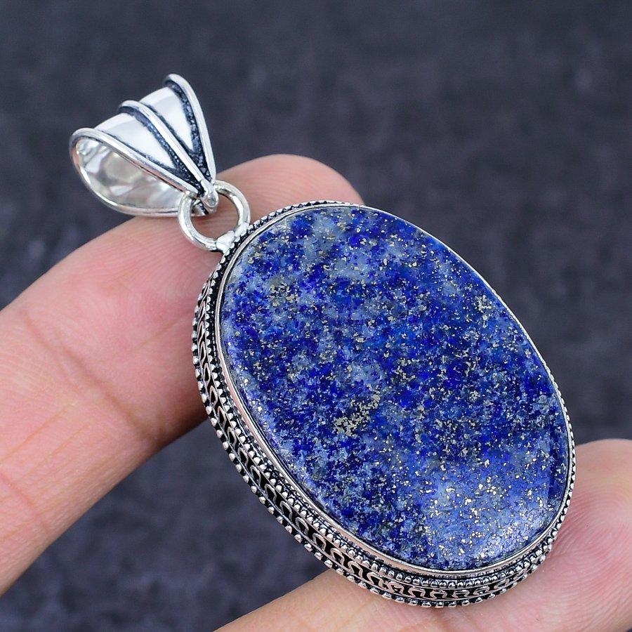 Lapis Lazuli Gemstone Handmade 925 Sterling Silver Jewelry Pendant 2.17" j1t57