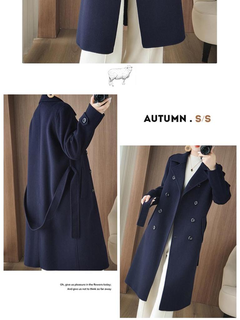 2025 A/W Women's Slimming Double-Faced Cashmere Coat - Korean Style Double-Breasted Wool Overcoat with Suit Collar
