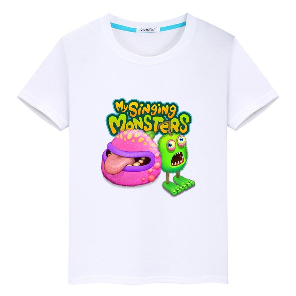 

Футболка Game My Singing Monsters, футболка Kawaii для мальчиков и девочек, футболка высокого качества из 100% хлопка с круглым вырезом, мягкие удобные рубашки 100 белый