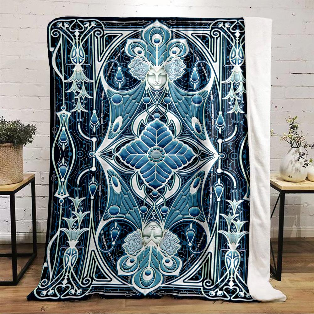 Art Deco Style Face and Floral Pattern Blanket Flannel Blanket for Bedroom, Living Room, Sofa, and Nap Sofas.