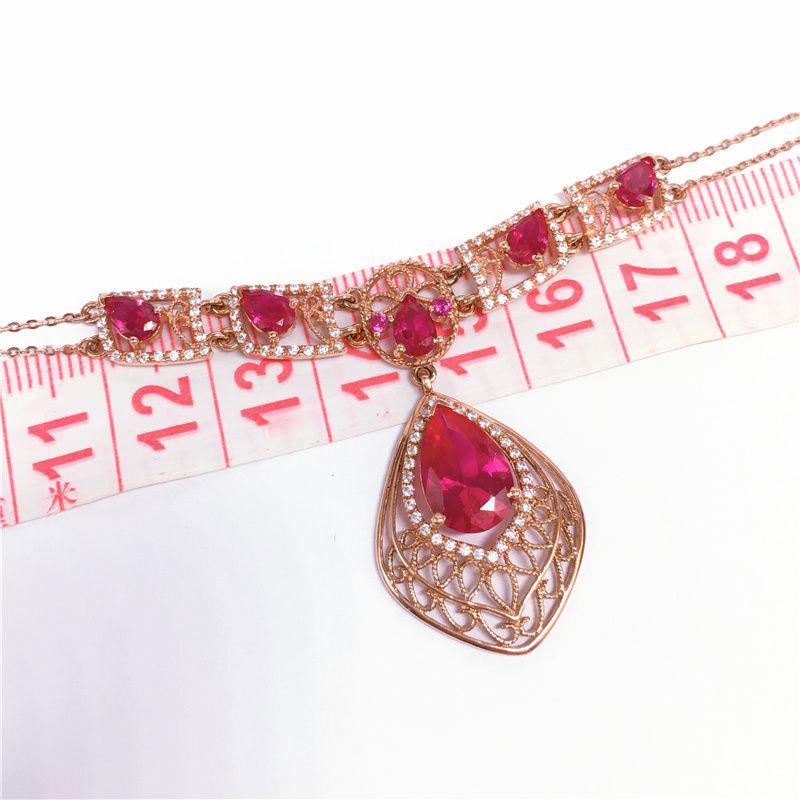 Purple Gold Water Drop Redstone Necklace Rose Gold Plated Luxury Classic Fashion Women'S Collarbone Chain