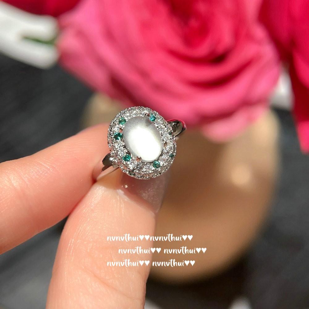 Concubine Smile Ice Chalcedony Arrangement Gemstone Ring, New Chinese Style, White Chalcedony Pink Diamond Pigeon Egg Zircon Necklace