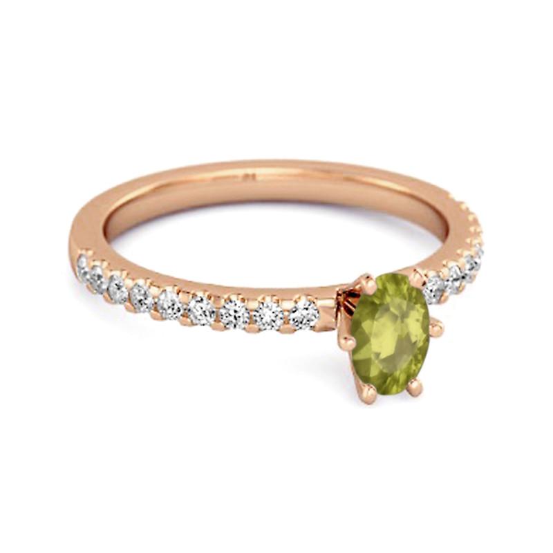 Peridot Oval Solitaire Ring - Sterling Silver Rose Gold Vermeil