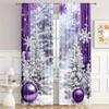 2pcs Purple Snowflake Snowy Christmas Tree Curtains   Light Blocking Polyester Rod Pocket for Holiday Home Decor