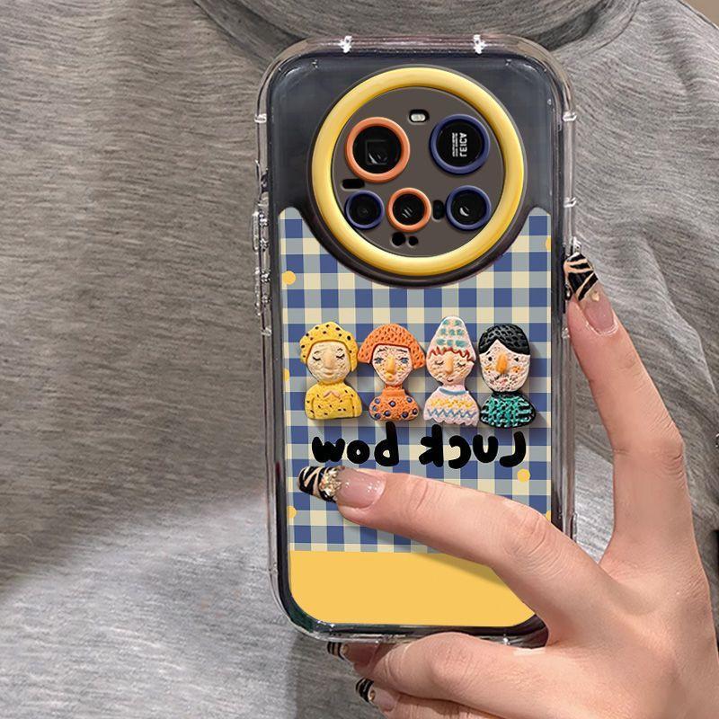 Cartoon Silicone Phone Case 15 Ultra Pro Full Coverage Anti-Drop Cover With Grid Mini Figure Design Xiaomi 15 Ultra