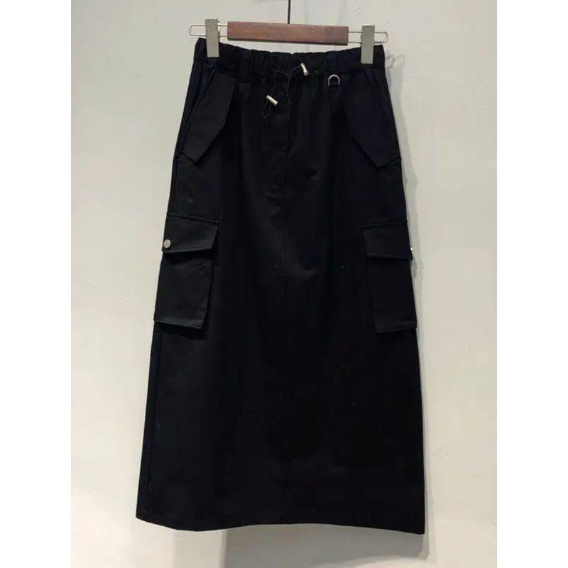 Elastic High Waisted Loose Slip Skirt Elastic High Waist Loose Split Skirt