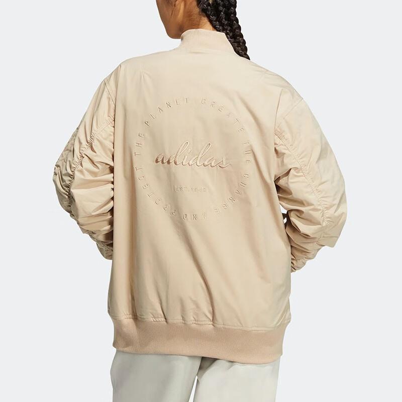 Adidas Neo Solid Color Print Logo Zip-Up Warm Jacket Women Outerwear Khaki IB2725