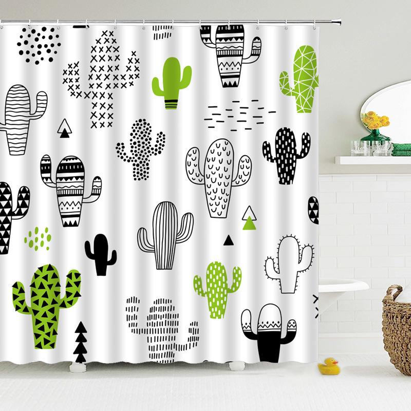 

Тропический кактус Занавеска для душа Полиэфирная ткань Занавеска для ванной для украшения ванной комнаты Разных размеров Печатные занавески для душа W90xH180cm