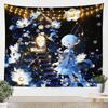 Cute White Cat Tapestry Magical Kitten With Blue Flowers Mushrooms And Golden Sparkles Print Wall Hanging For Bedroom Decor