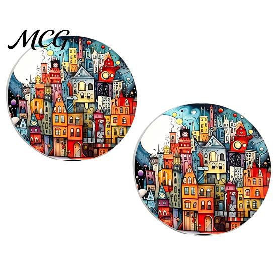 Easy Clean Car Coasters 2PCS Coasters, Oil Painting Print, Decorative Non-Slip Thermal Pads, Stain-Resistant Modern Accessory Gift to Cup Holders, for