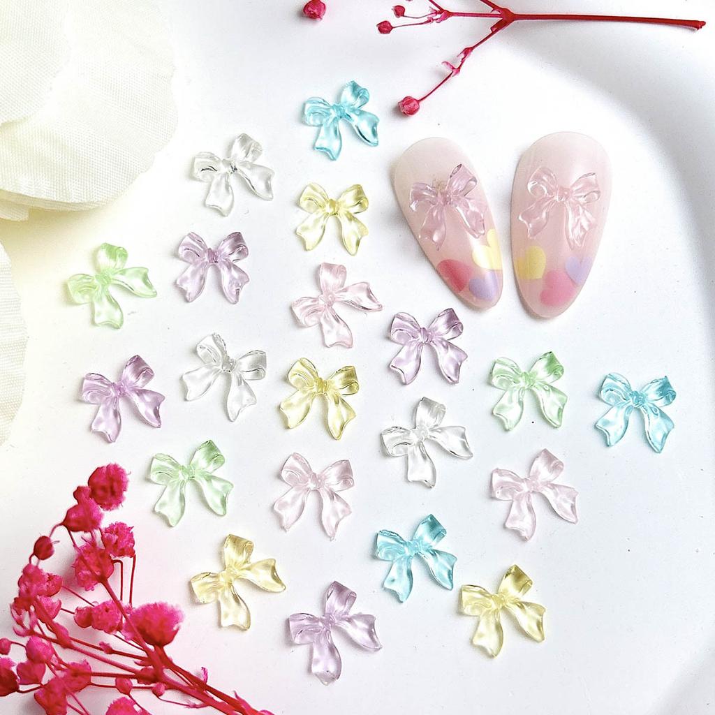 Jelly Color Ice Transparent Bowknot Nail Art Accessories Resin 3D Small Bow Versatile Ins Wearable Nail Decorations