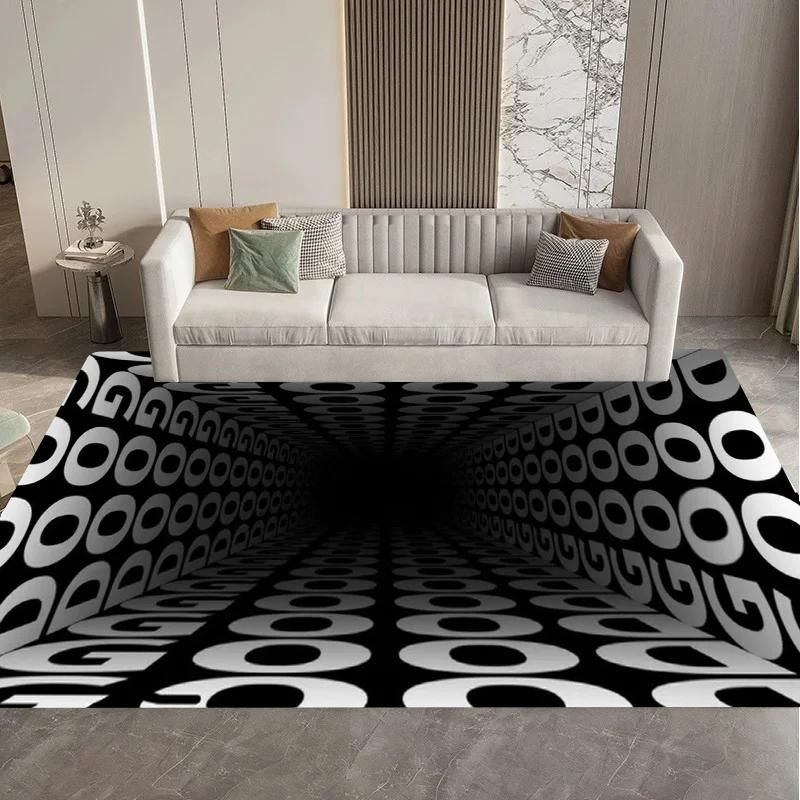 Visual 3D Black and White Grid Illusion Vortex Trap Mat Rug for Bedroom Sofa Living Room Decoration carpet