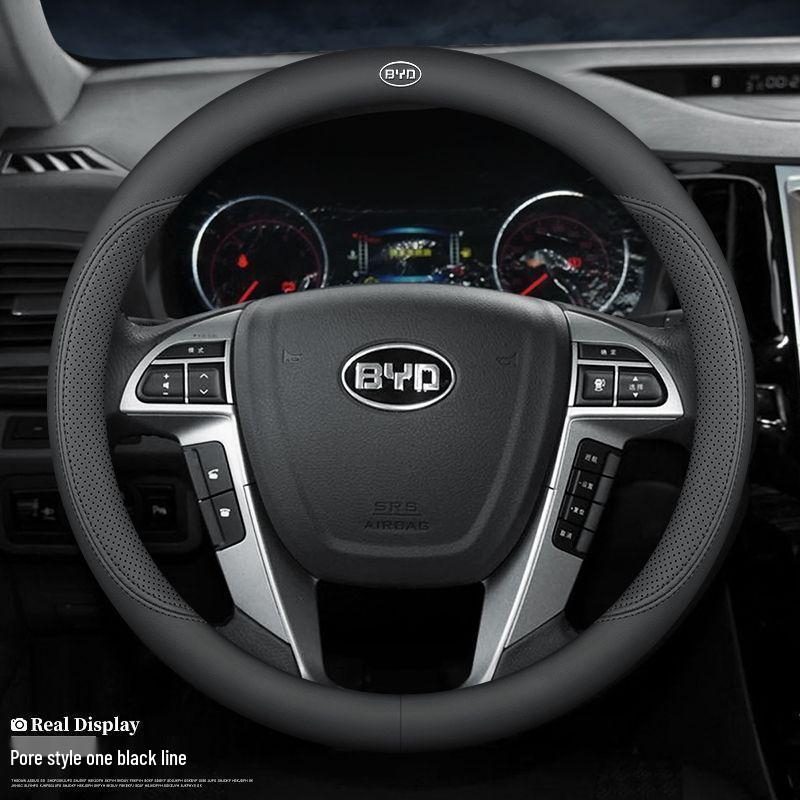 BYD New Energy Genuine Leather Steering Wheel Cover - Ultra-thin, All-season for Han, Tang, Qin, Song, MAX, Yuan, E2F3 models.