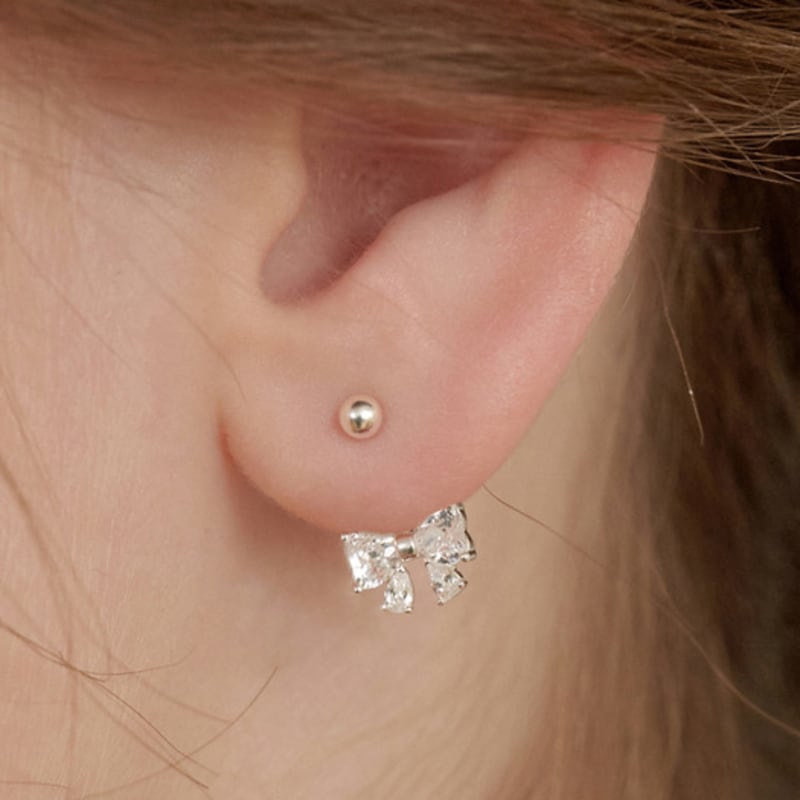 

TATIANA (925 Silver) Twinkle Butterfly Ribbon Ear Jacket Earrings EC3082 Gold Plated