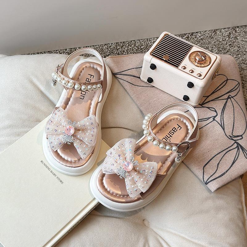 

Girl s Sandals Bunny Crystal Beading Elegant Patent Leather Children Sliders Open Toe Flats Shiny 23-36 Kids Summer Shoes I04104 23 шампанського